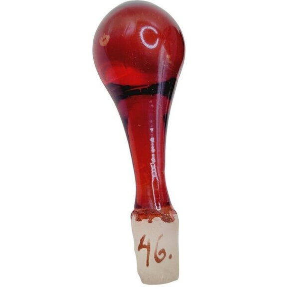 Vintage Bohemian Ruby Red Decanter Frosted Glass Painted Gold Gilding 9" Tall - Picture 7 of 12